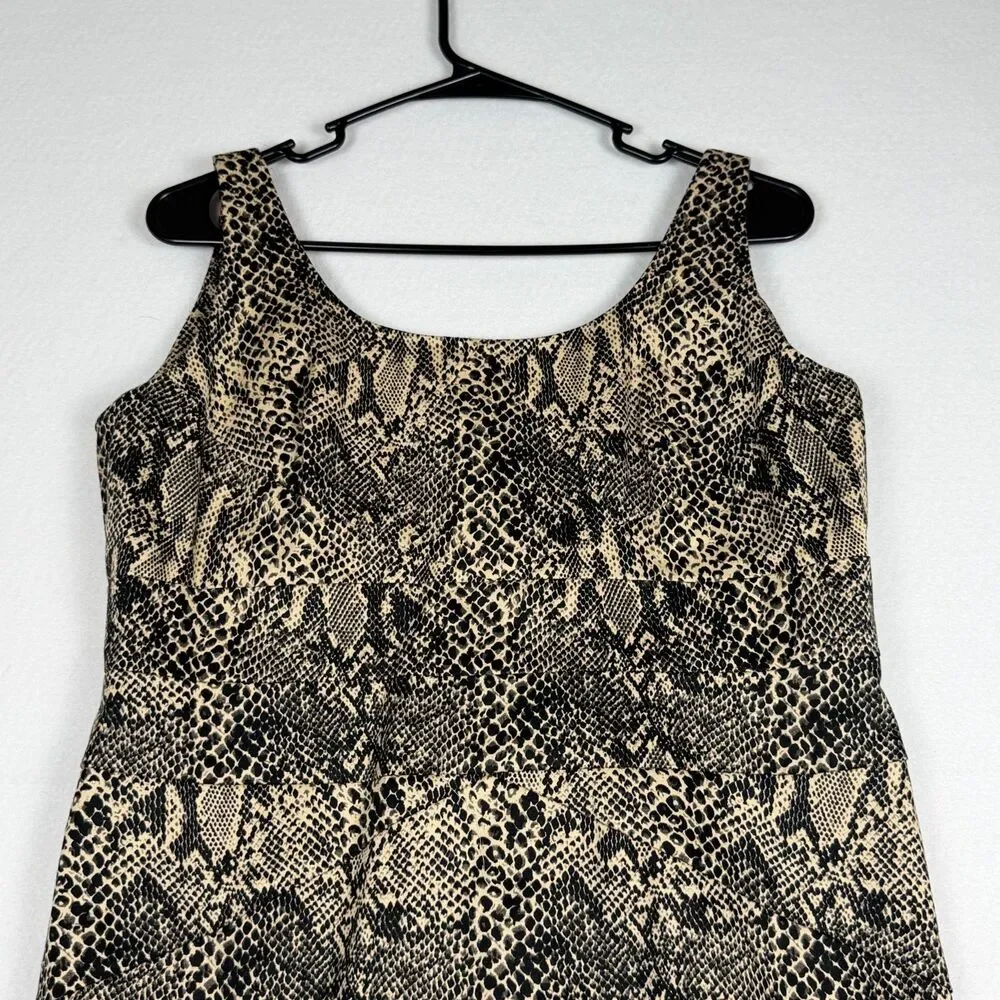 Michael Kors Snake Print Sheath Dress Size 12 Beige Black Sleeveless Midi